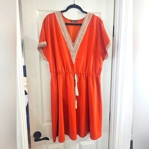 Orange Bohemian Short Kaftan Dress, XXL